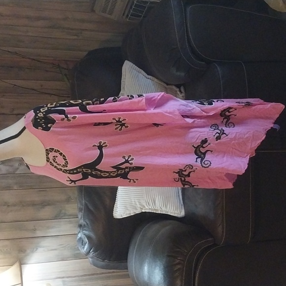 Pink Gecko Kaftan Midi Dress Cover up Top - Picture 4 of 8